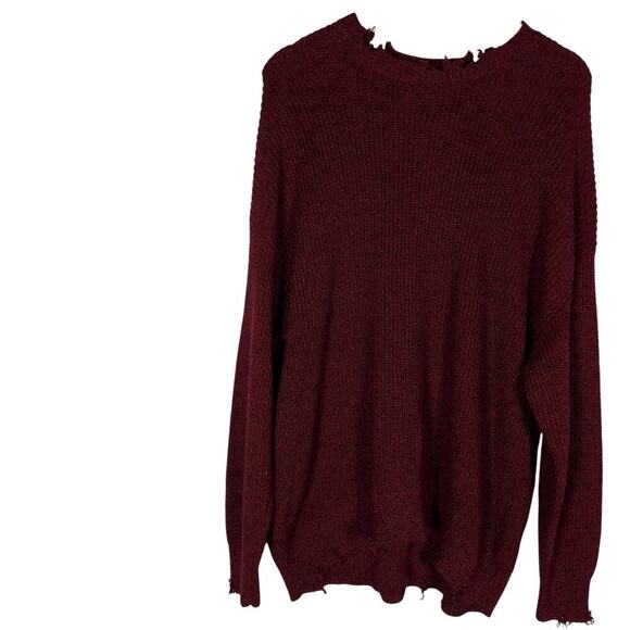 Pistola Womens Distressed Sweater XL Cherry Red Knit Oversized Edgy Streetwear - Picture 3 of 15